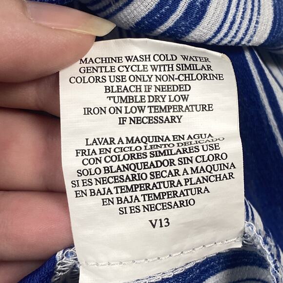 EUC Womens Lily White Size L Blue White Striped Tank Blouse Tiered Nautical - Picture 5 of 5